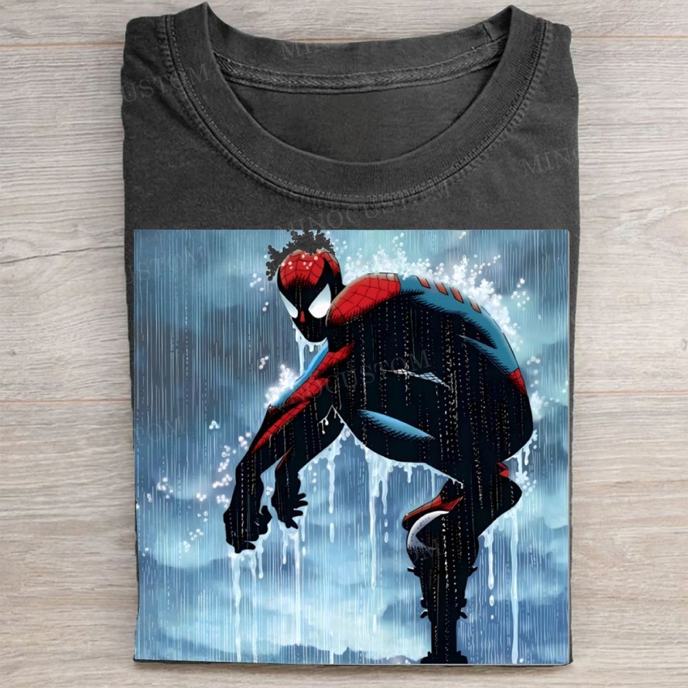 Rainy Day Spider-Man Comic Art Vintage Washed Tee
