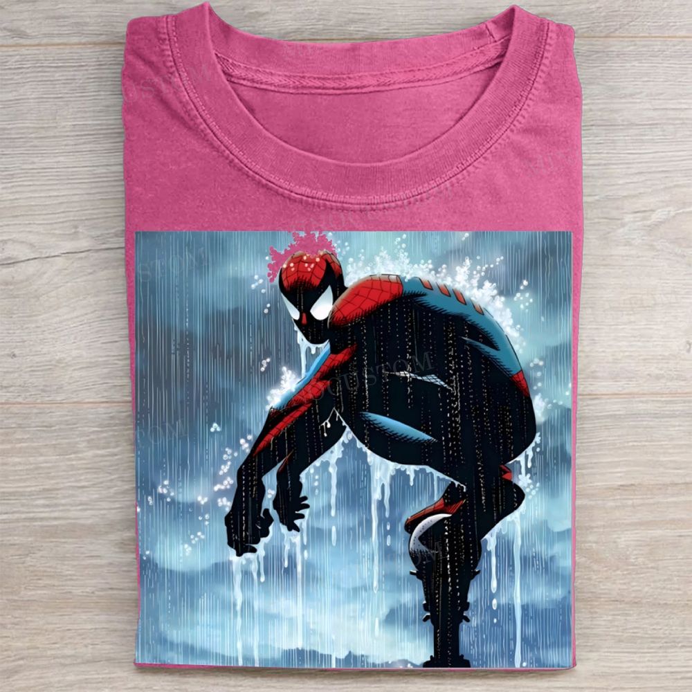 Rainy Day Spider-Man Comic Art Vintage Washed Tee