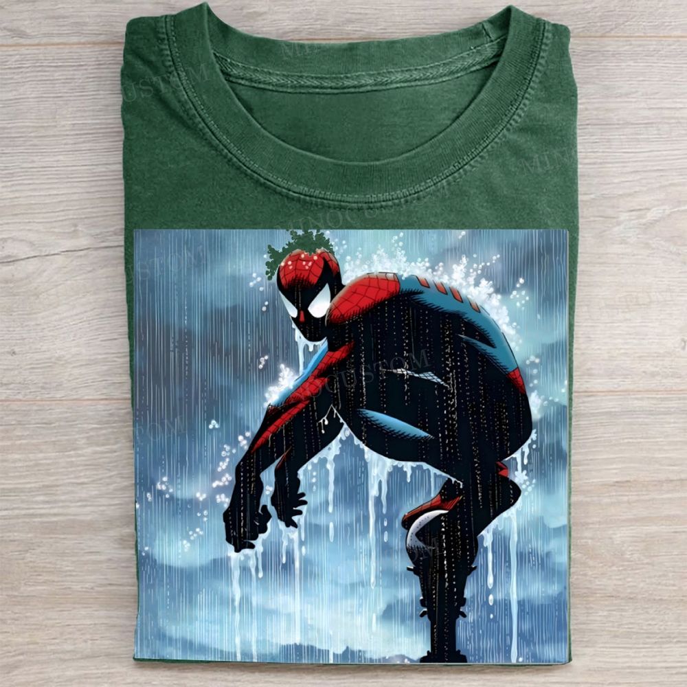 Rainy Day Spider-Man Comic Art Vintage Washed Tee