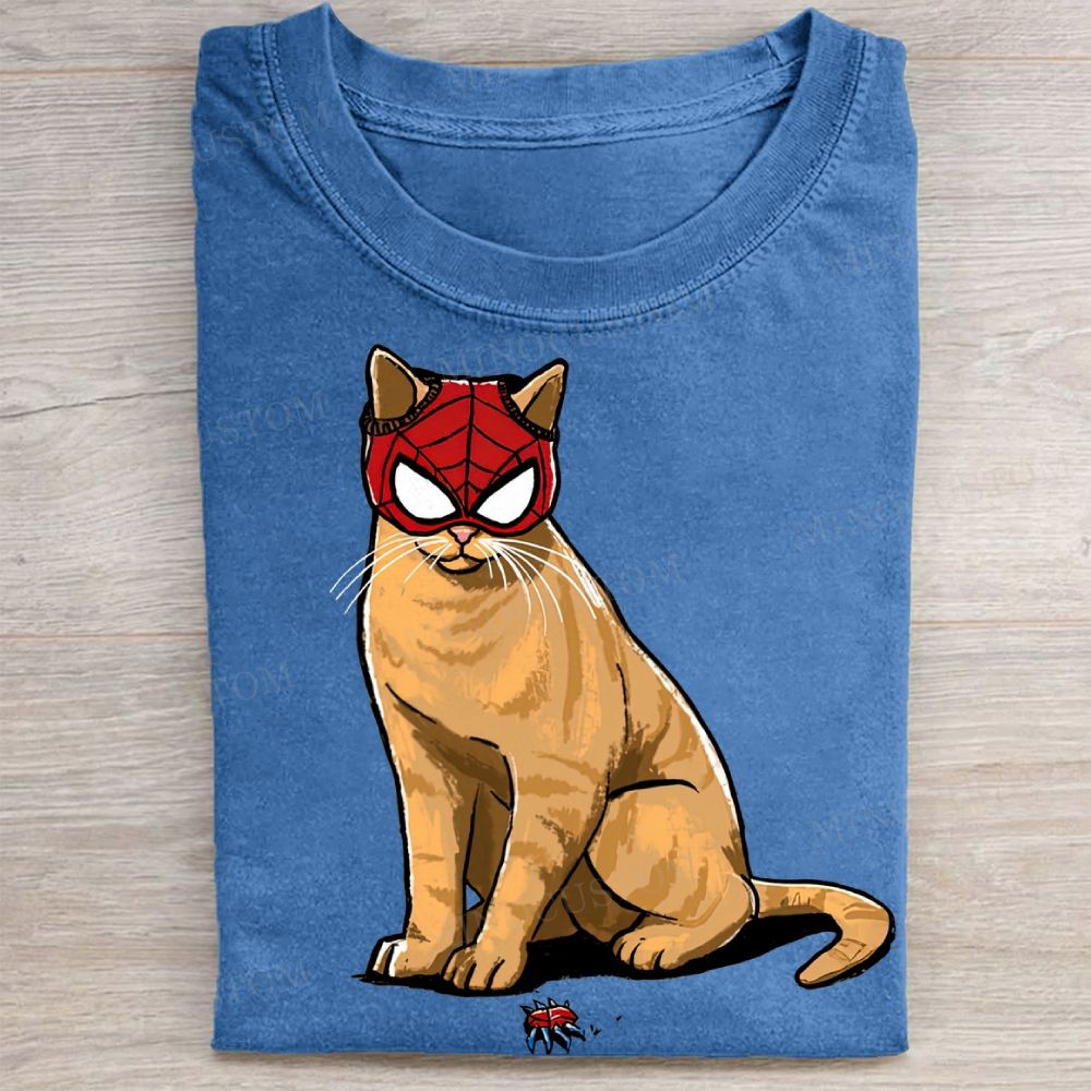 Spider-Cat Superhero Parody Vintage Washed Tee