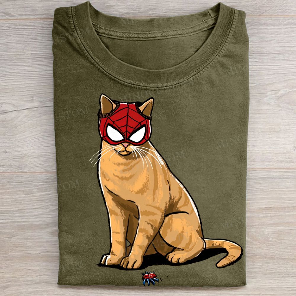 Spider-Cat Superhero Parody Vintage Washed Tee