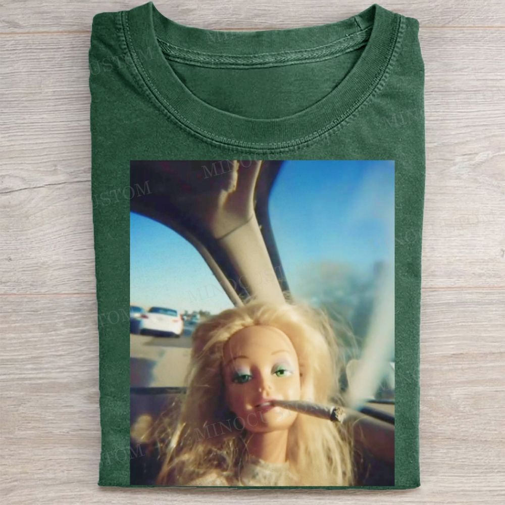 Smoking Barbie Car Selfie Meme Vintage Washed Tee