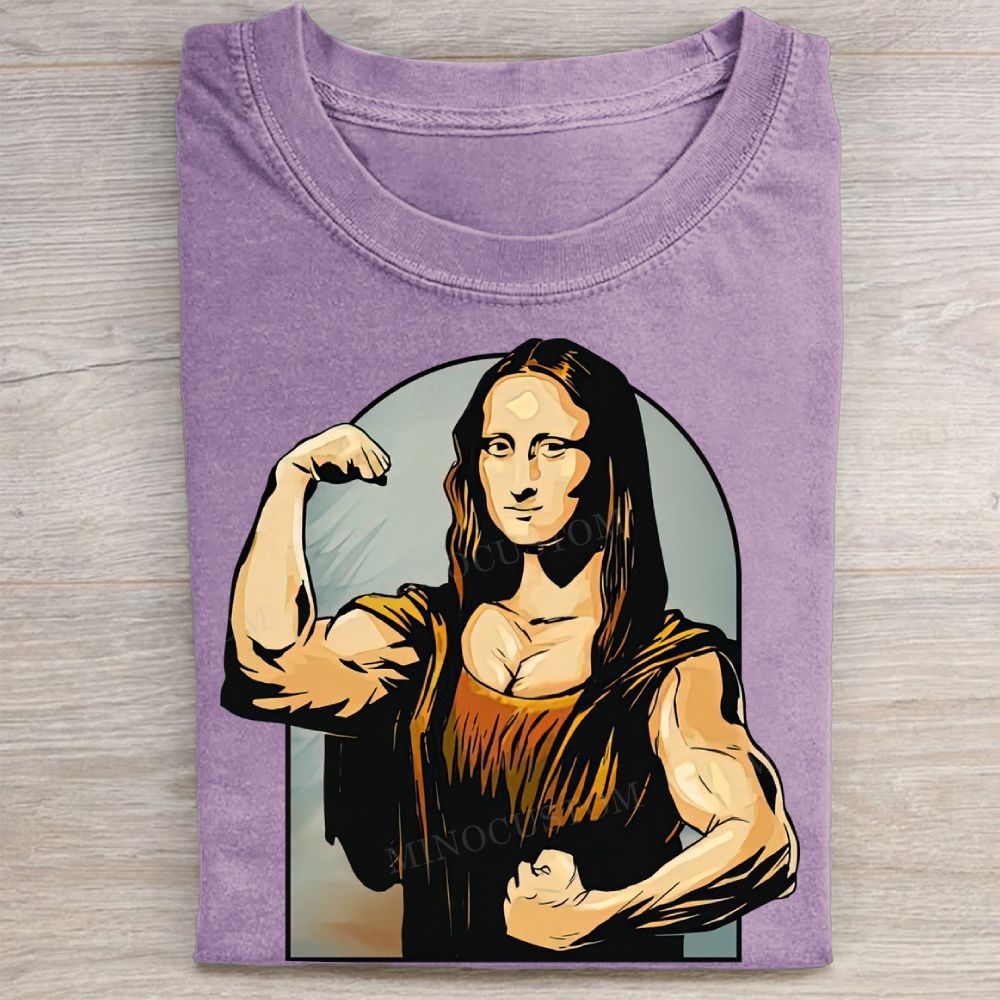 Buff Mona Lisa Bodybuilding Parody Vintage Washed Tee