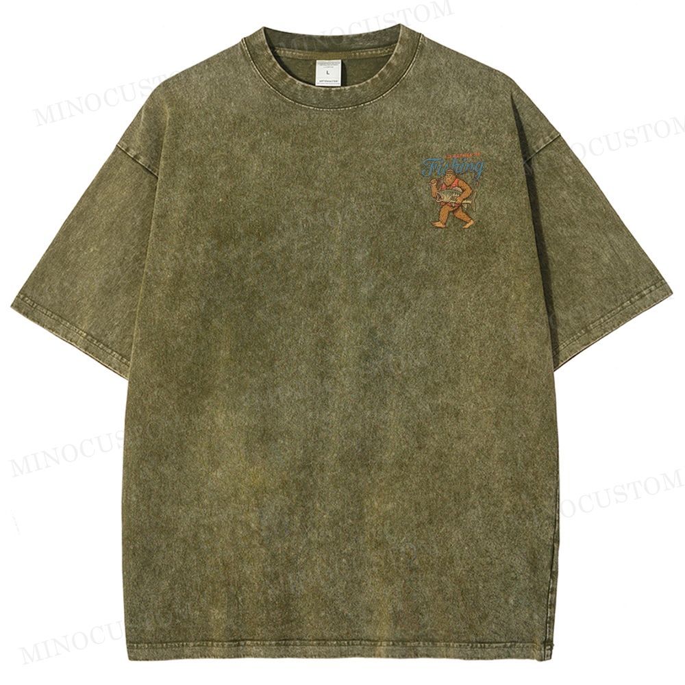 Funny Bigfoot Fishing Washed T-Shirt 