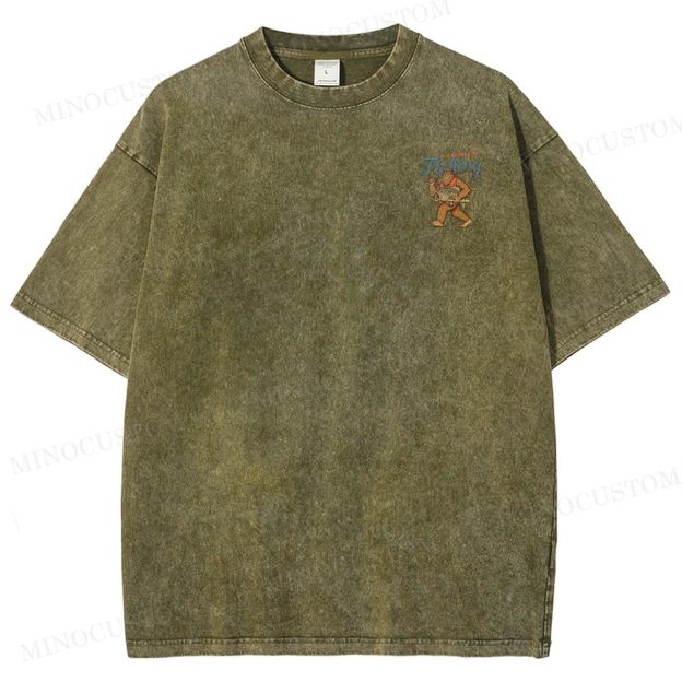 Funny Bigfoot Fishing Washed T-Shirt 