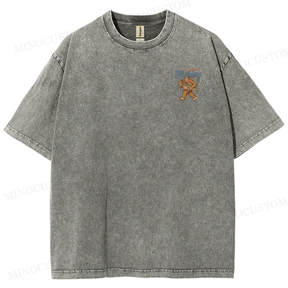 Funny Bigfoot Fishing Washed T-Shirt 