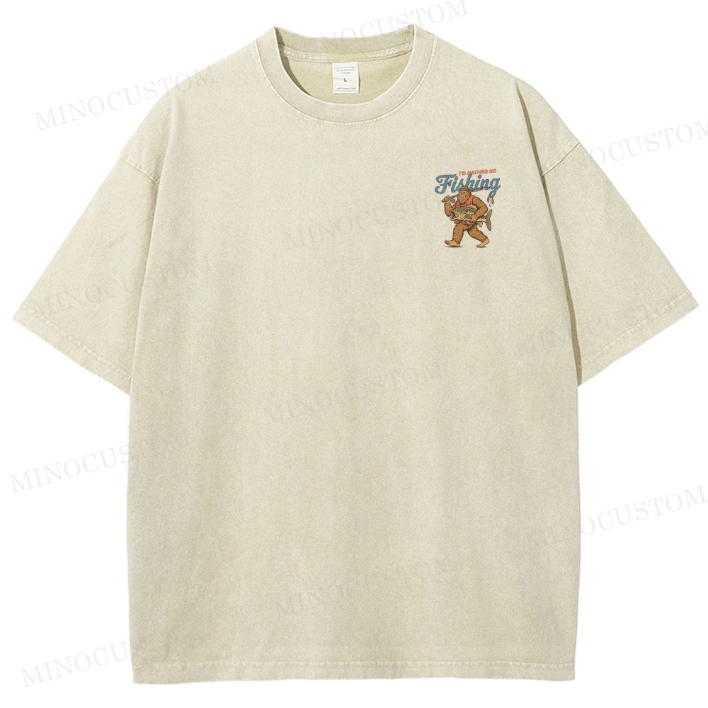 Funny Bigfoot Fishing Washed T-Shirt 
