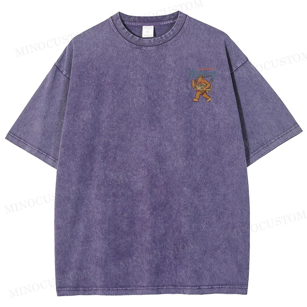 Funny Bigfoot Fishing Washed T-Shirt 