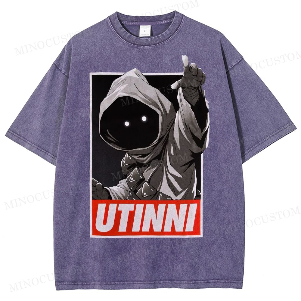 Retro Sci-Fi Hooded Figure  Washed T-Shirt 