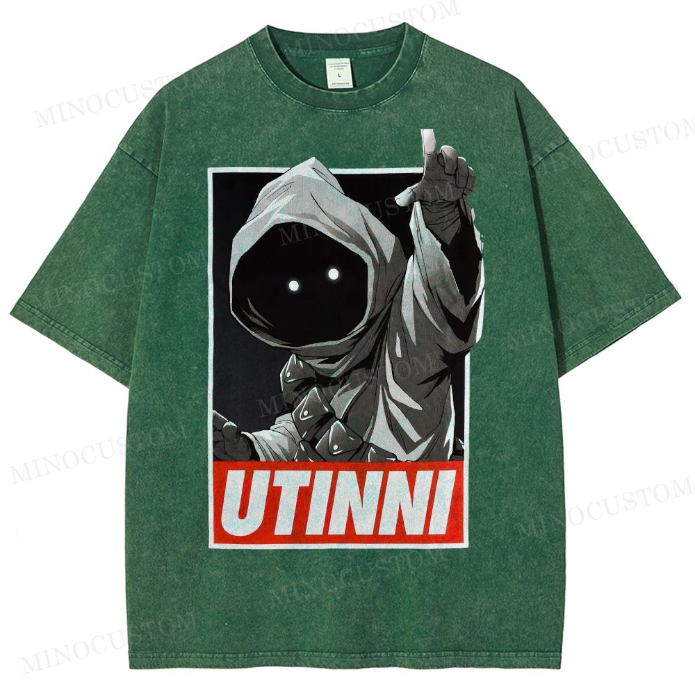 Retro Sci-Fi Hooded Figure  Washed T-Shirt 