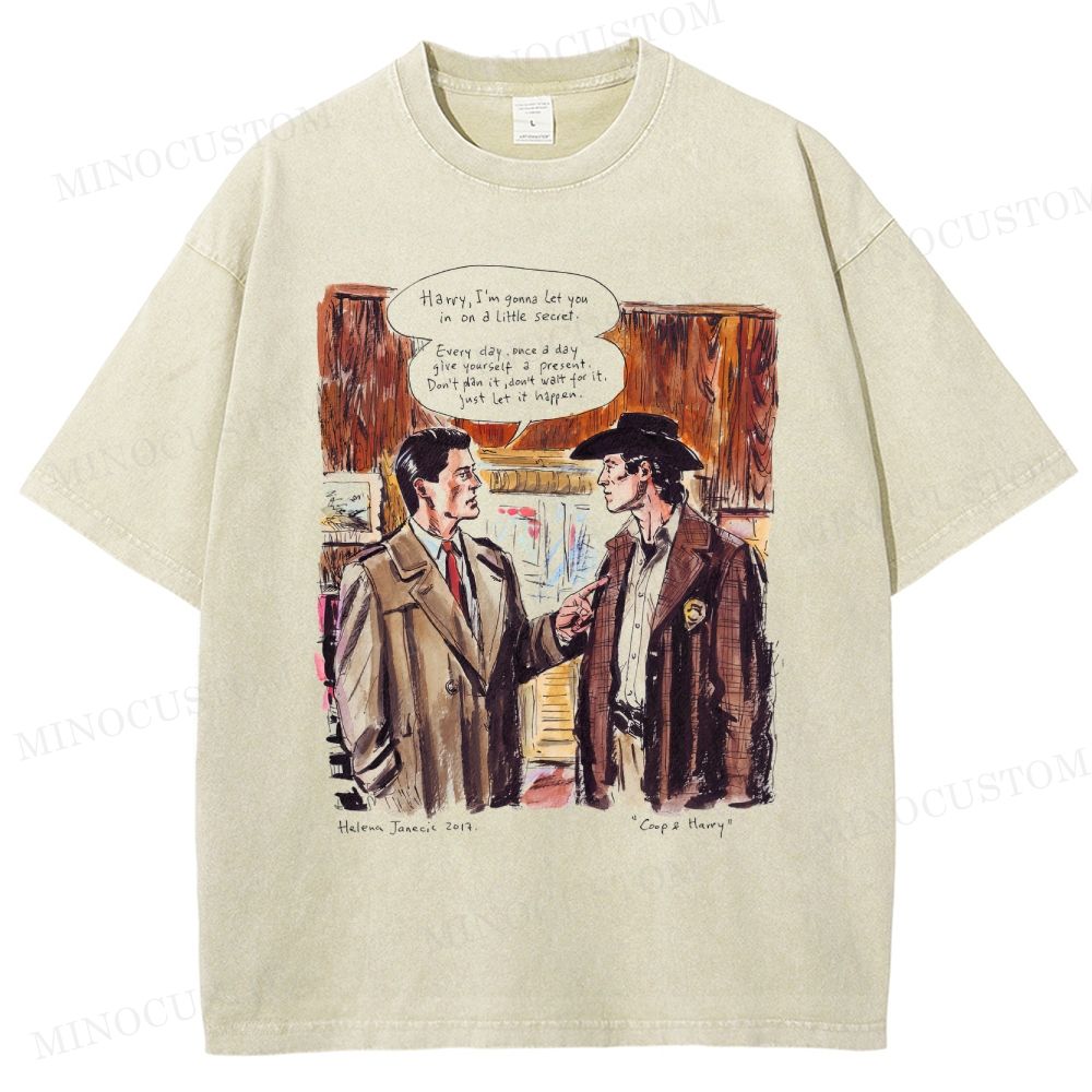 Twin Peaks Coop & Harry Quote Watercolor Vintage Washed T-Shirt