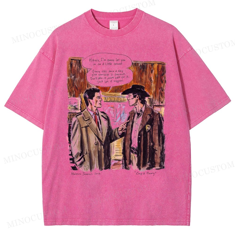 Twin Peaks Coop & Harry Quote Watercolor Vintage Washed T-Shirt
