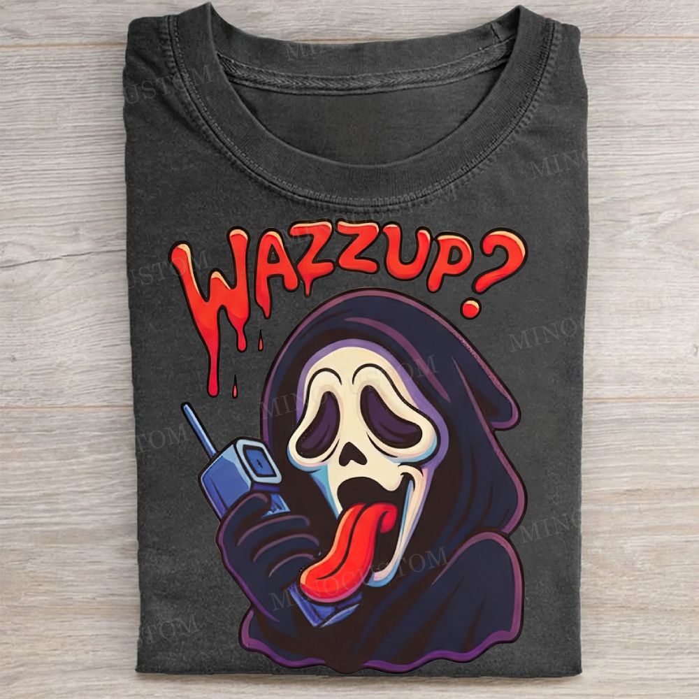 "Wazzup?" Ghostface Meme Vintage Washed Tee