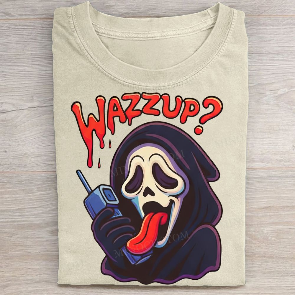 "Wazzup?" Ghostface Meme Vintage Washed Tee