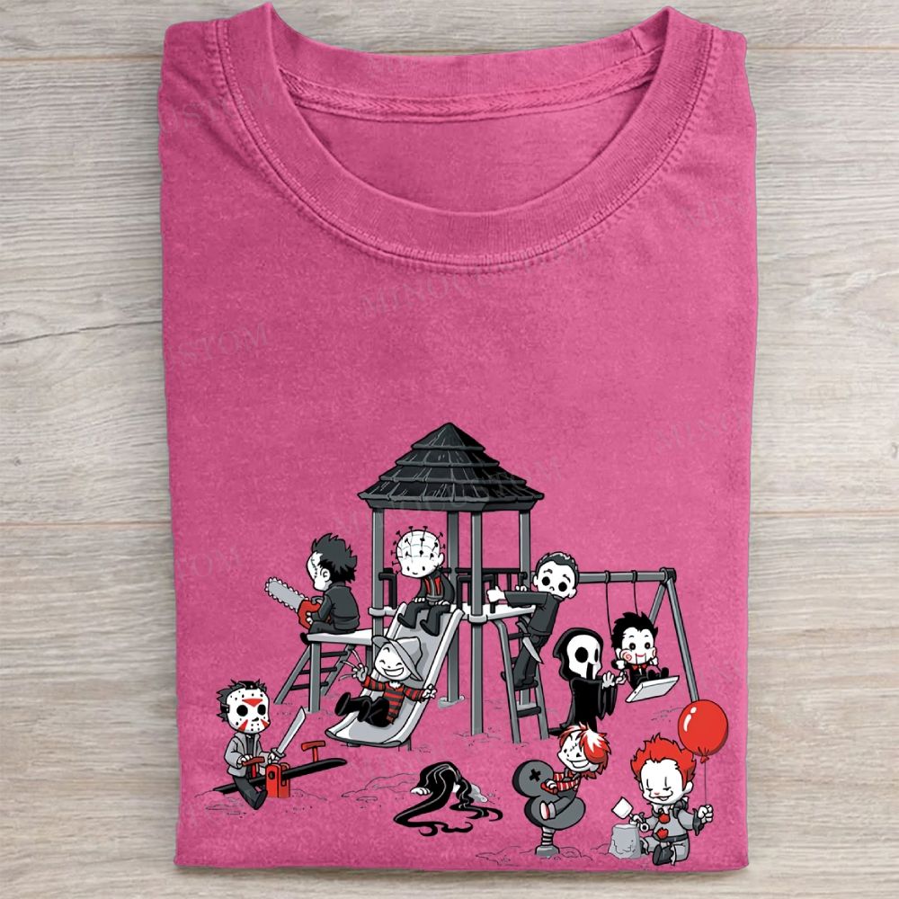 "Horror Icons Playground" Chibi Slashers Vintage Washed Tee