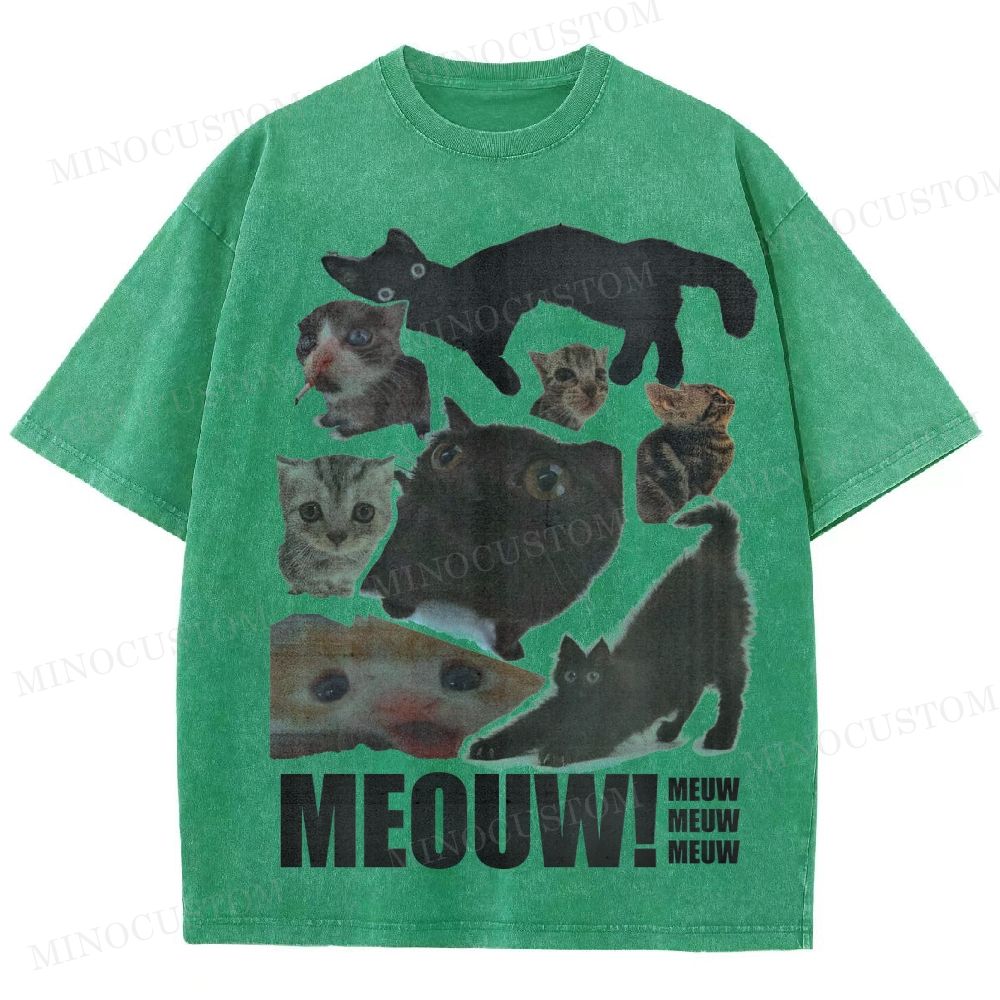 "Meme Cat Collage" Viral Cat Washed T-Shirt