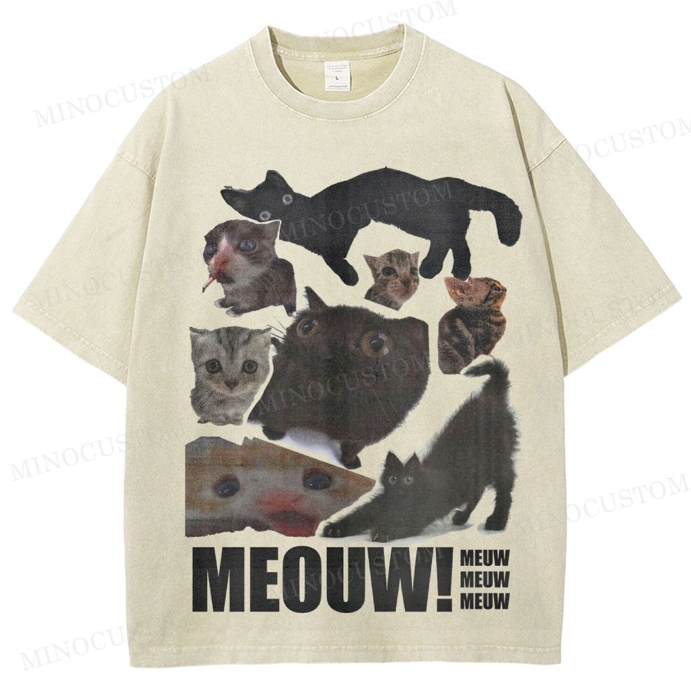 "Meme Cat Collage" Viral Cat Washed T-Shirt
