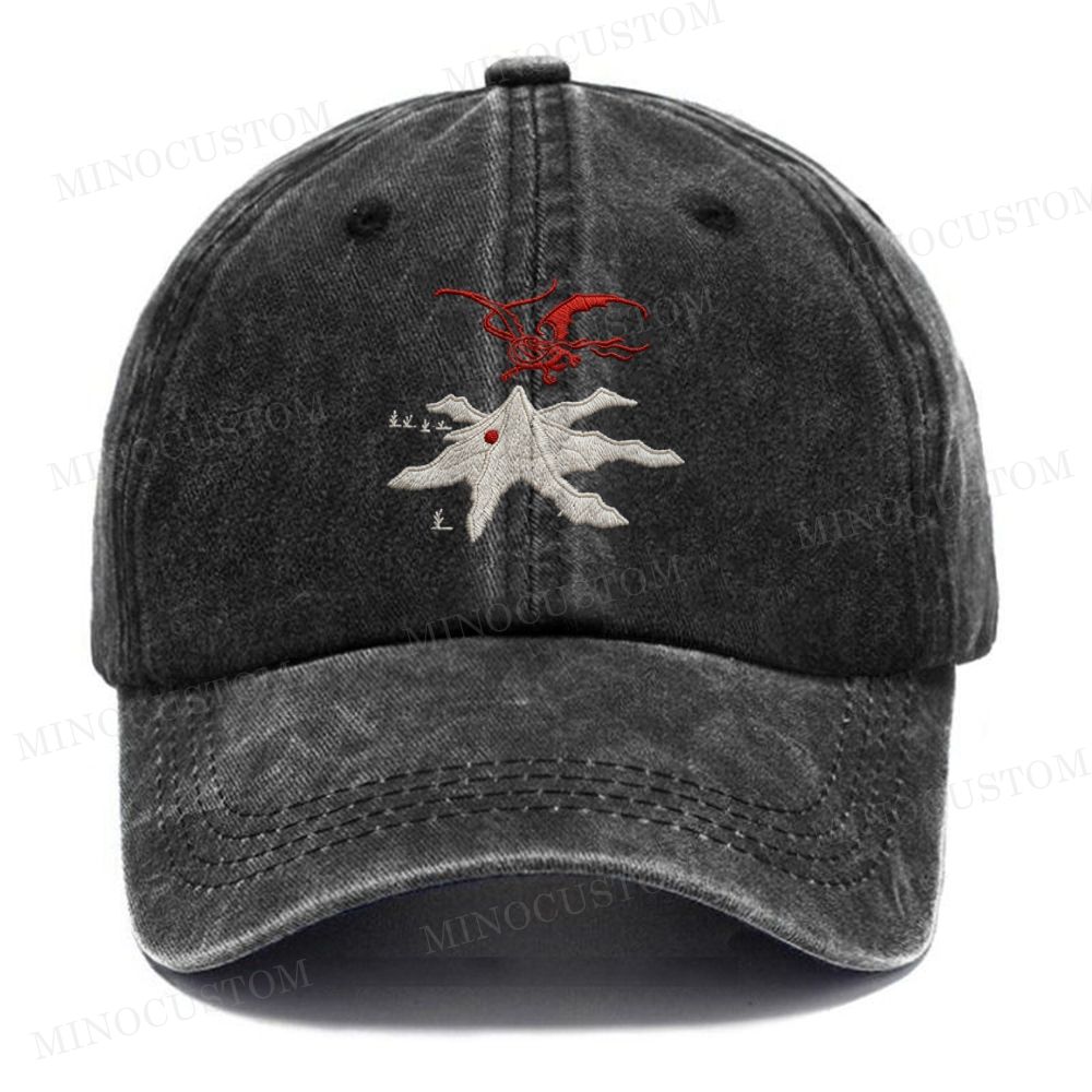 Embroidered  Dragon & Mountain Washed Cap