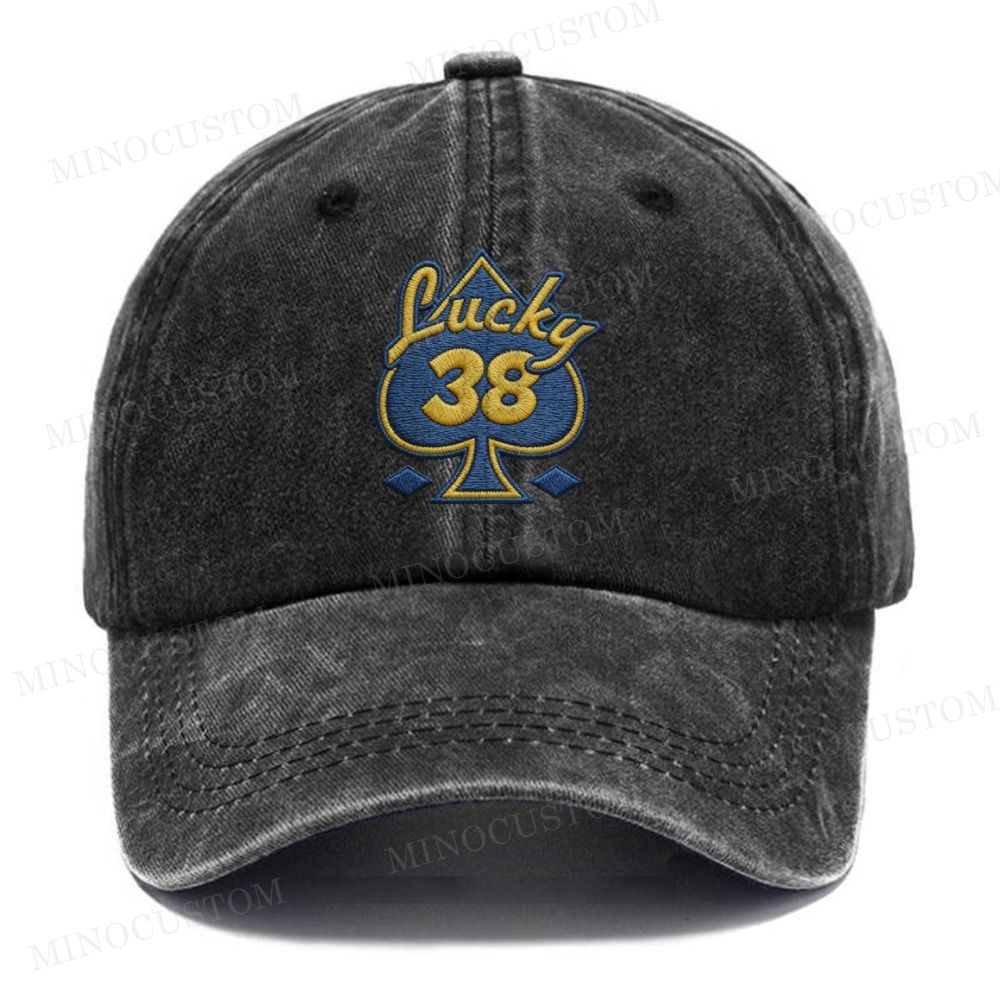  Embroidery Lucky 38 Spade Vintage Casual Washed Cap