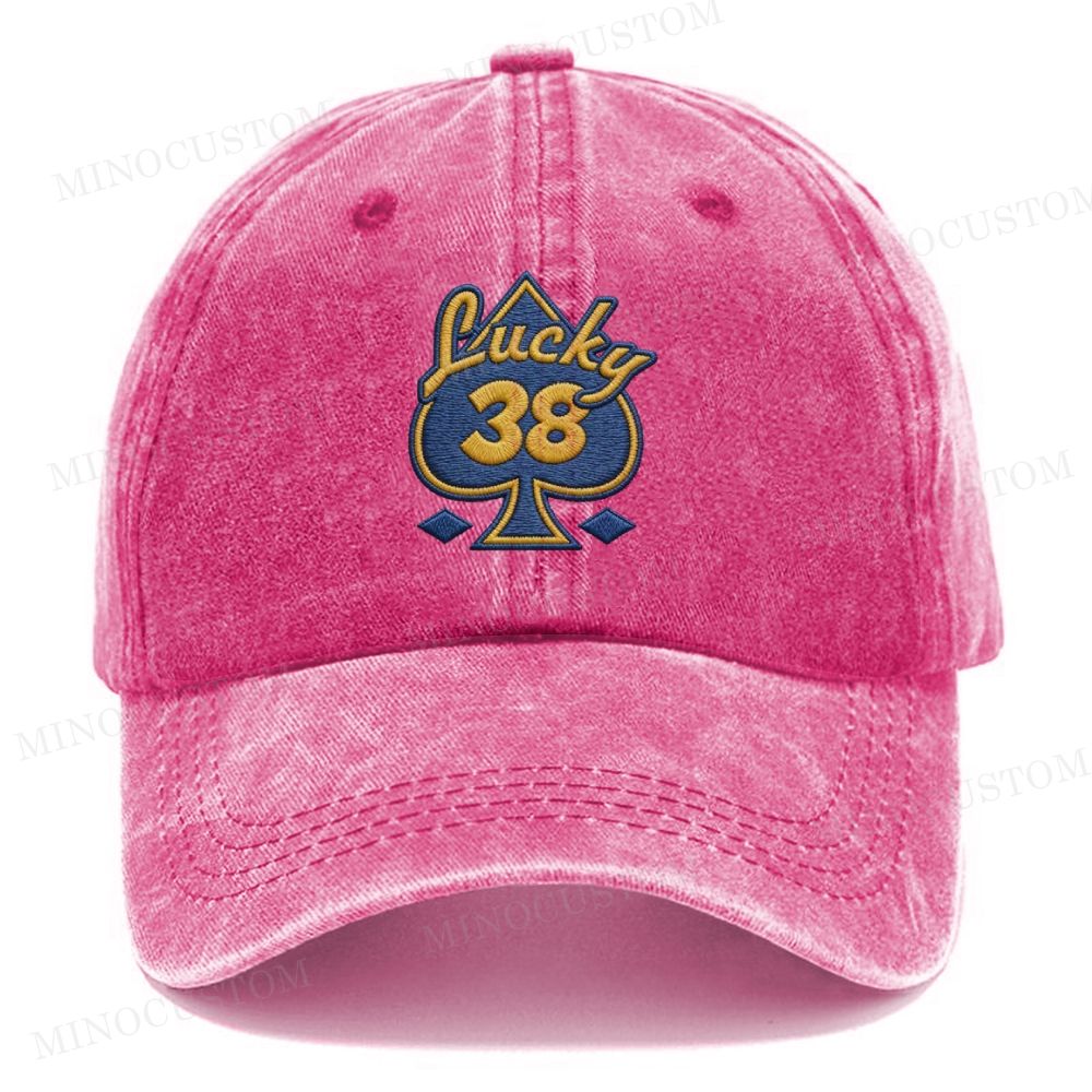  Embroidery Lucky 38 Spade Vintage Casual Washed Cap