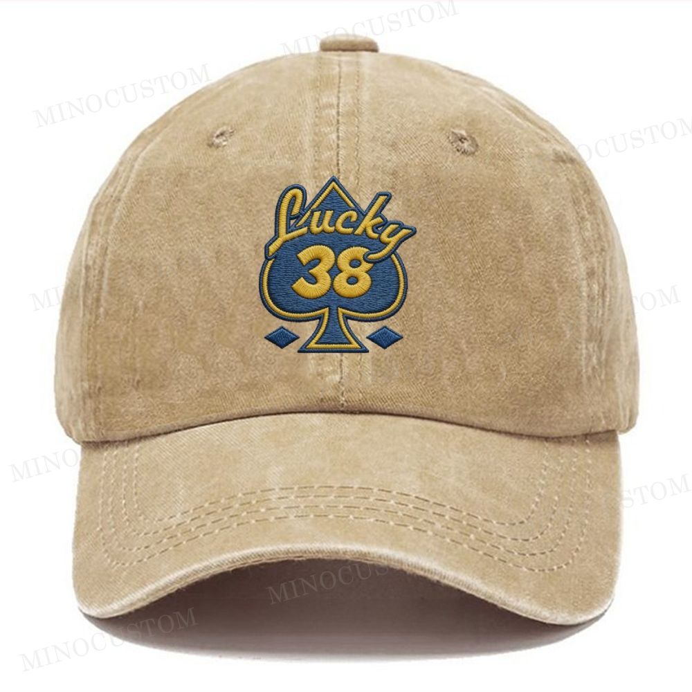 Embroidery Lucky 38 Spade Vintage Casual Washed Cap