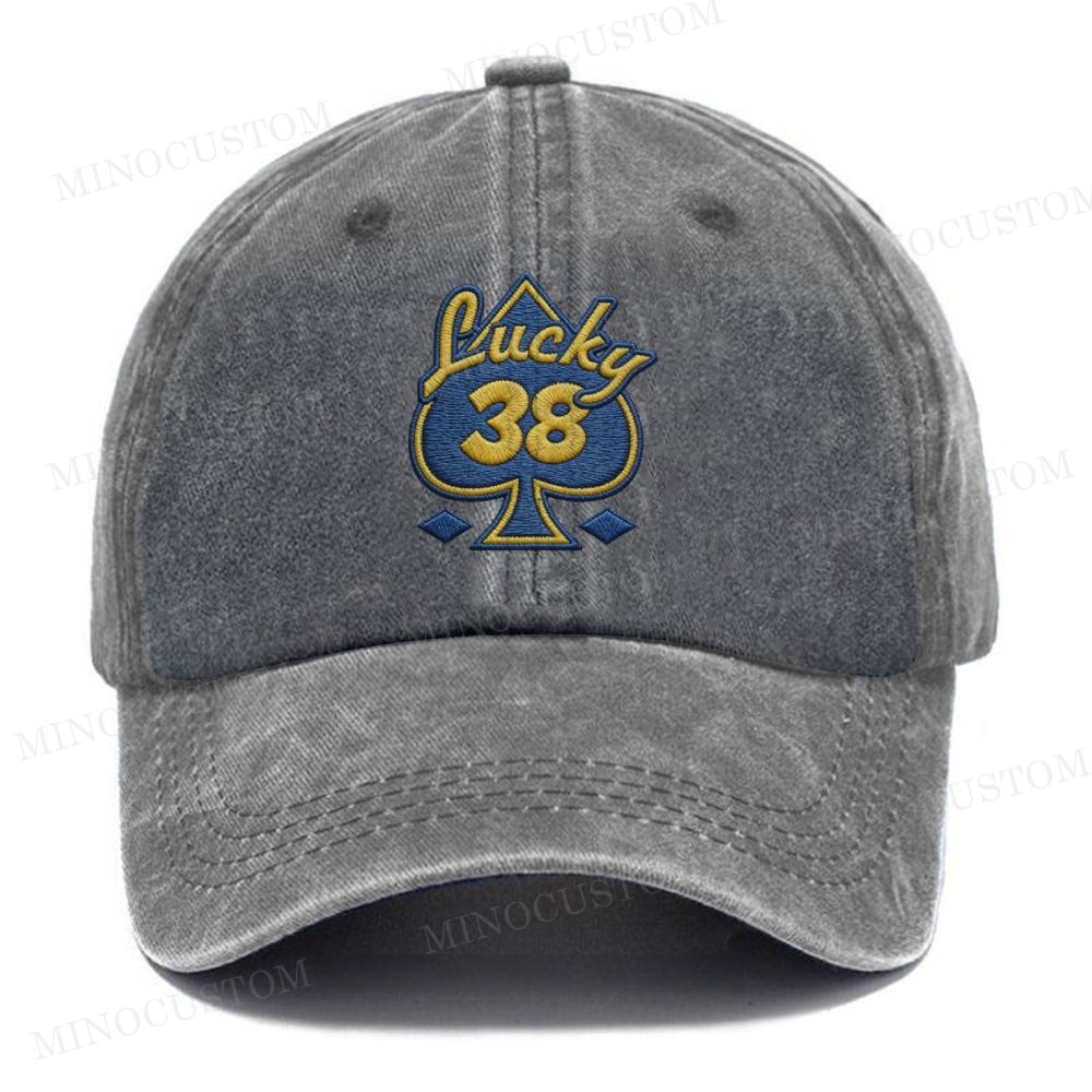  Embroidery Lucky 38 Spade Vintage Casual Washed Cap