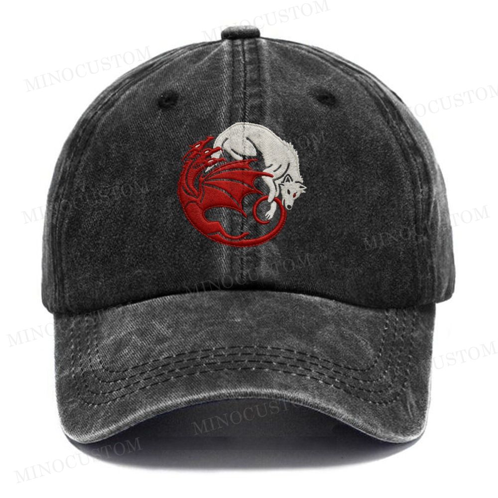 Dragon & Wolf Yin Yang Vintage Casual Washed Cap