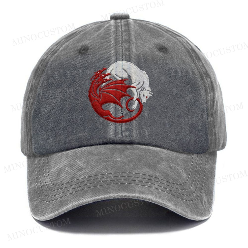 Dragon & Wolf Yin Yang Vintage Casual Washed Cap