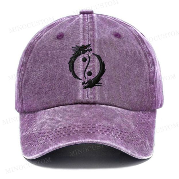 Embroidery Yin Yang Double Dragon Vintage Casual Washed Cap