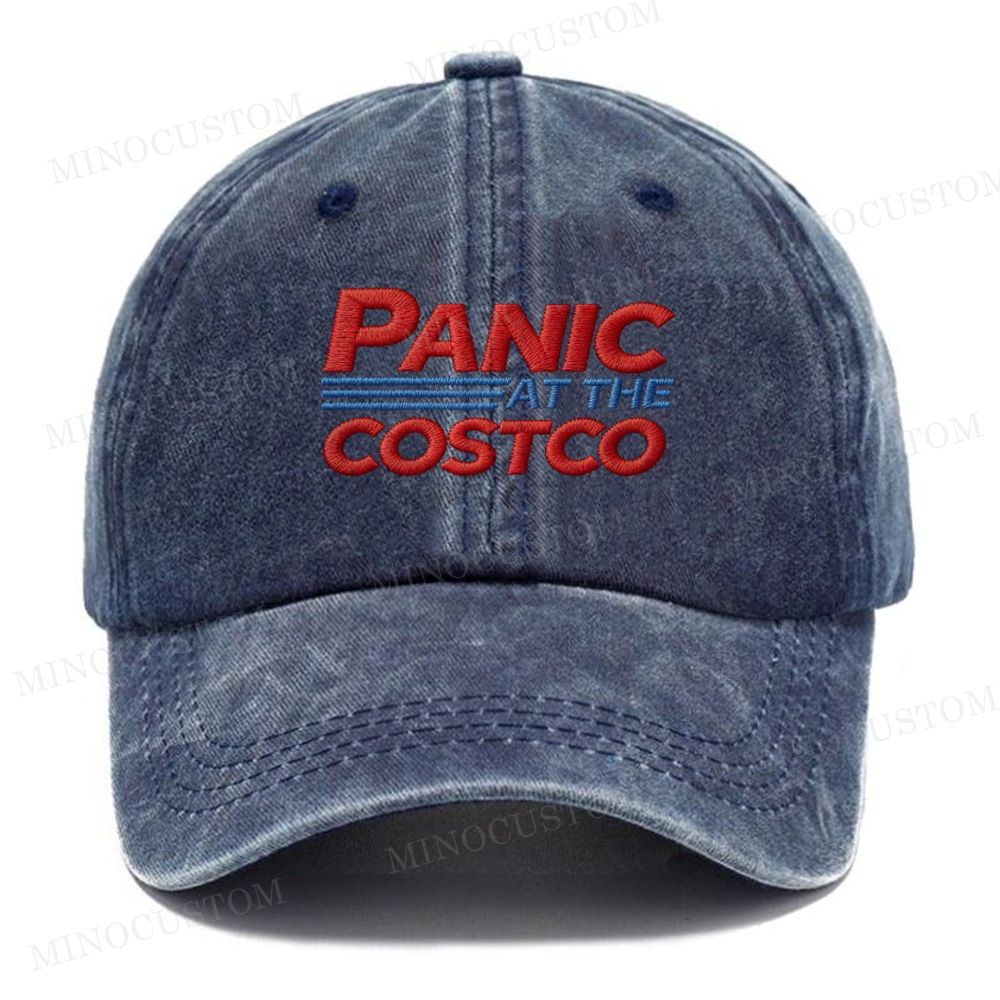 Embroidery  "Panic At The Costco" Slogan Vintage Casual Washed Cap