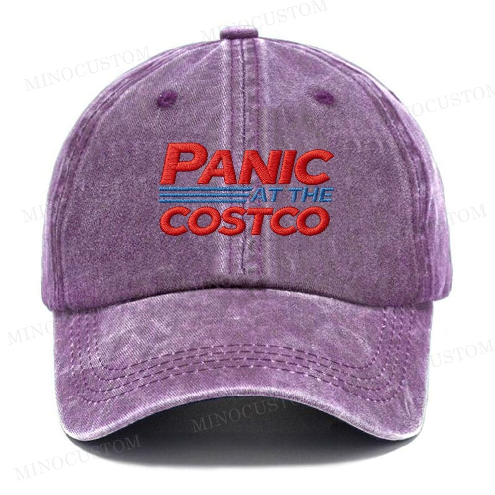 Embroidery  "Panic At The Costco" Slogan Vintage Casual Washed Cap
