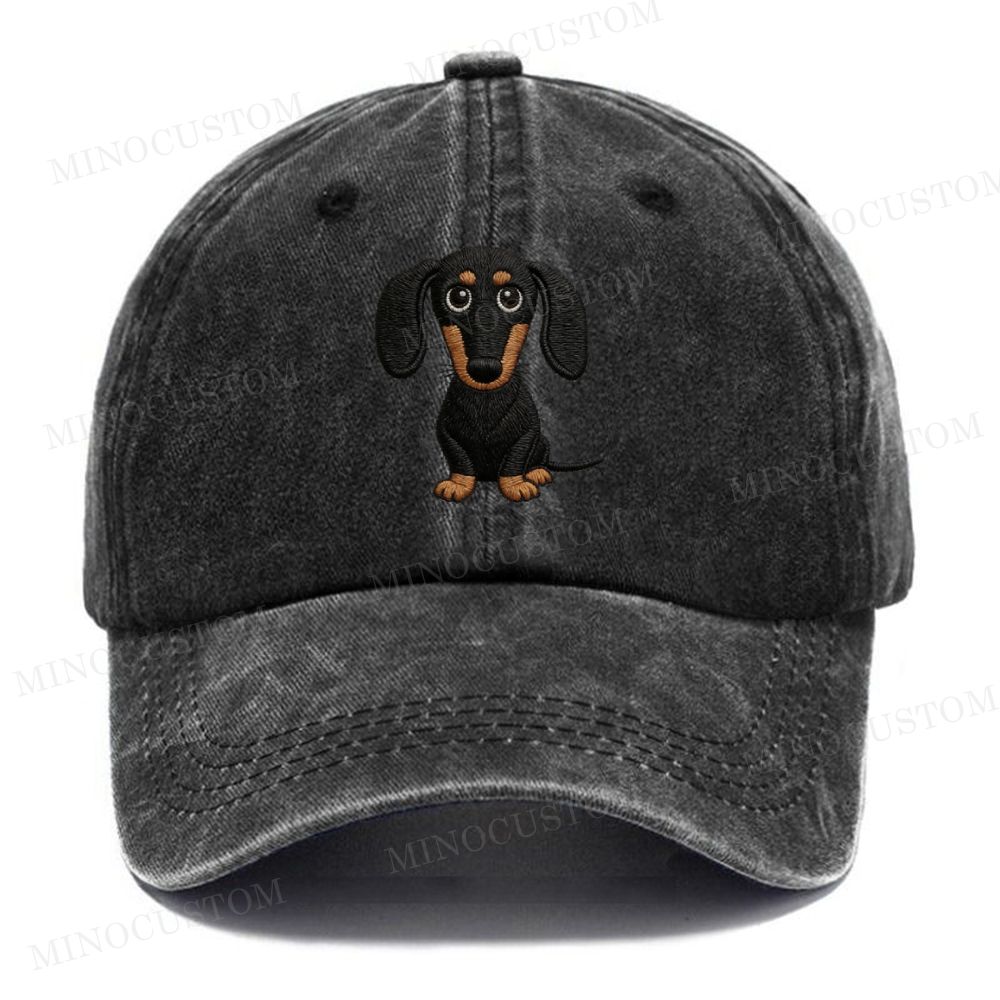 Embroidery Cartoon Dachshund Vintage Casual Washed Cap