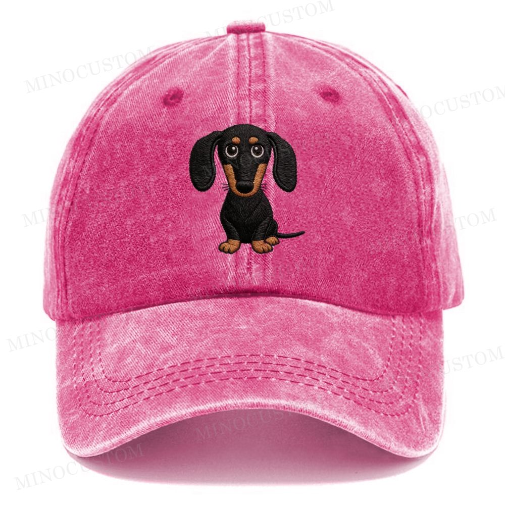 Embroidery Cartoon Dachshund Vintage Casual Washed Cap