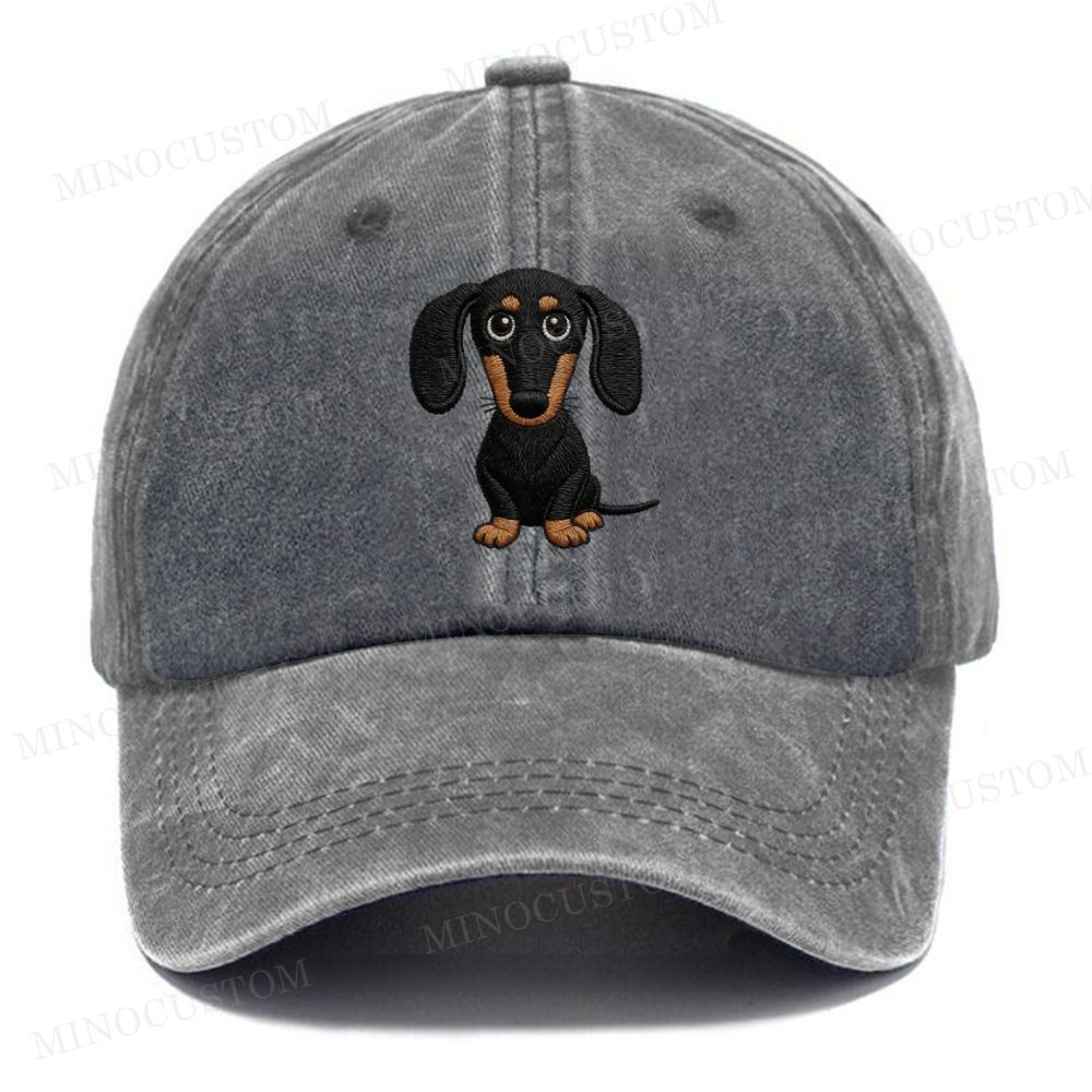 Embroidery Cartoon Dachshund Vintage Casual Washed Cap