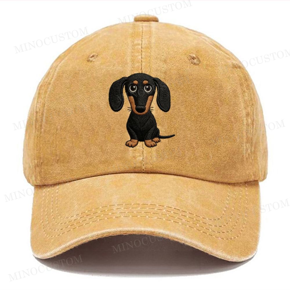 Embroidery Cartoon Dachshund Vintage Casual Washed Cap