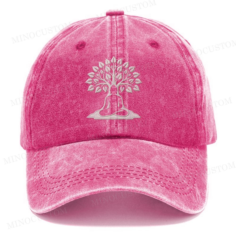 Embroidery Buddha Under Bodhi Tree Vintage Casual Washed Cap
