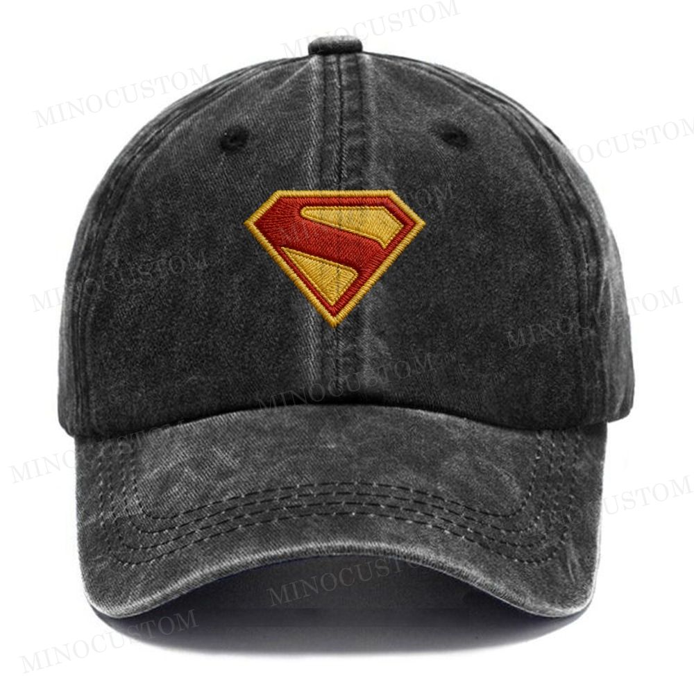 Embroidered  Retro Water-Belt Shield-Shaped S logo Washed Cap 