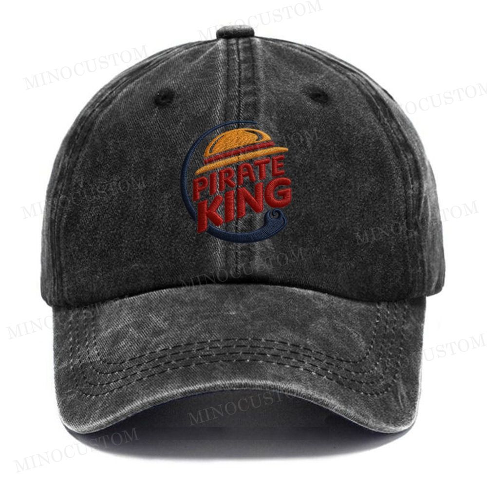 Embroidery Pirate King Burger Vintage Casual Washed Cap