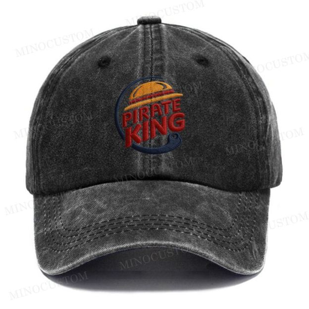 Embroidery Pirate King Burger Vintage Casual Washed Cap