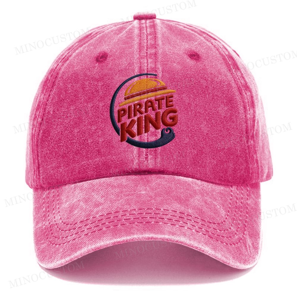 Embroidery Pirate King Burger Vintage Casual Washed Cap