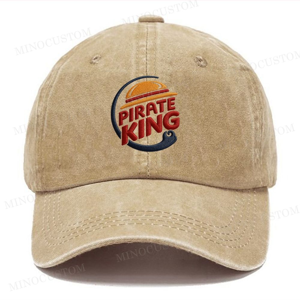Embroidery Pirate King Burger Vintage Casual Washed Cap