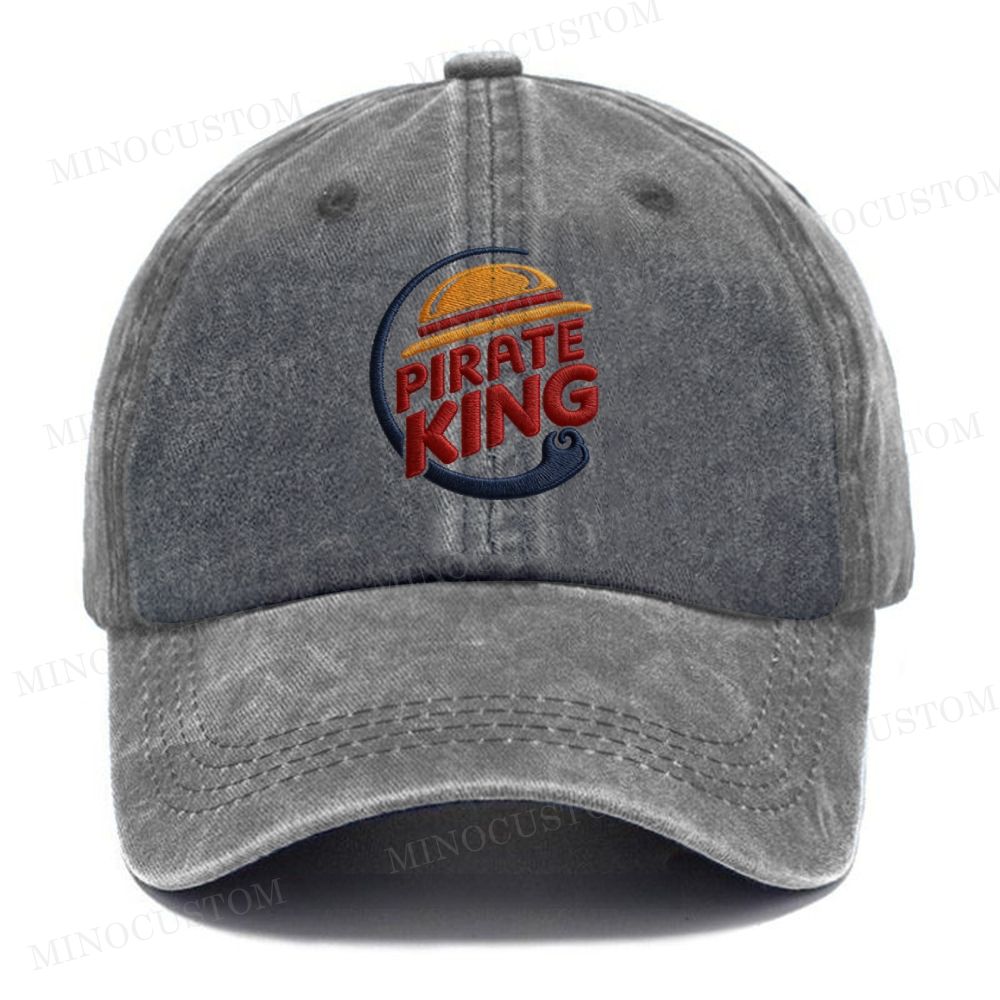 Embroidery Pirate King Burger Vintage Casual Washed Cap