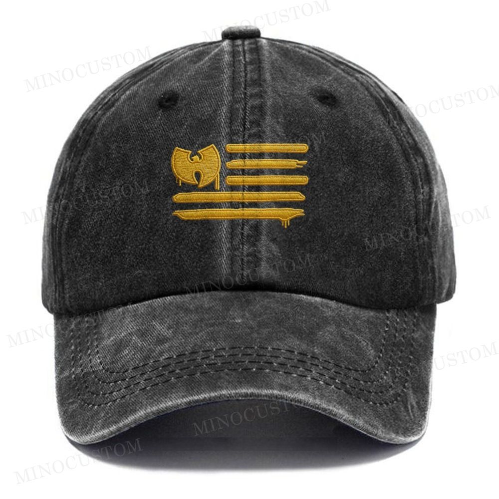 Embroidery Wu-Tang Clan Flag Style Vintage Casual Washed Cap