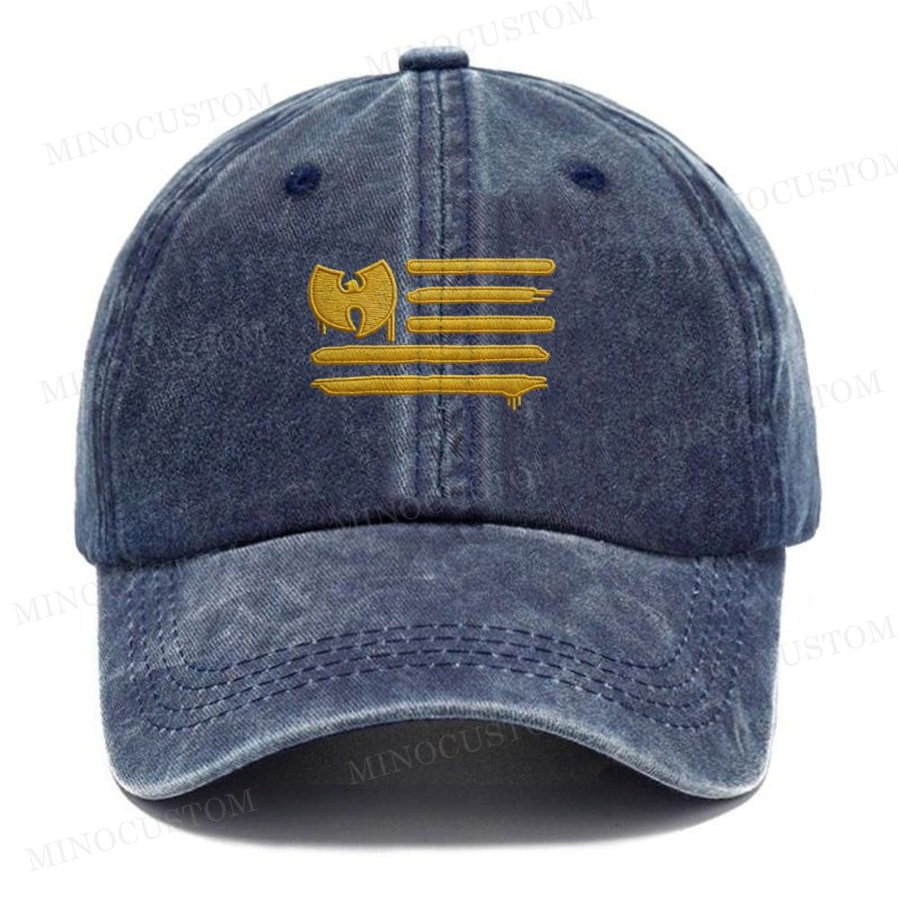 Embroidery Wu-Tang Clan Flag Style Vintage Casual Washed Cap