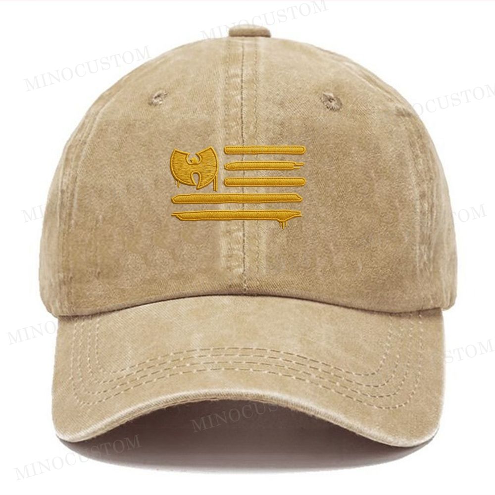 Embroidery Wu-Tang Clan Flag Style Vintage Casual Washed Cap