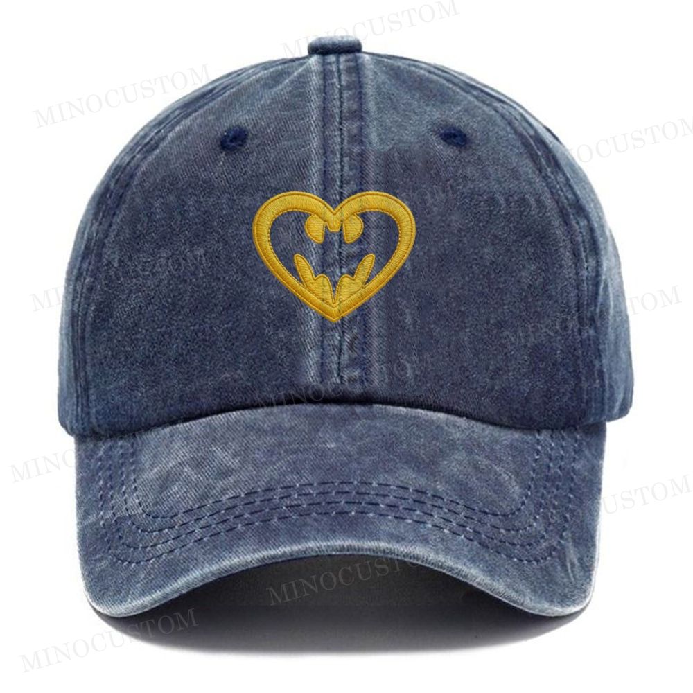 Embroidery Heart Bat Logo Vintage Casual Washed Cap