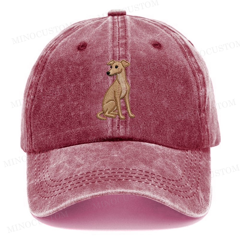Embroidery Sitting Italian Greyhound Vintage Casual Washed Cap