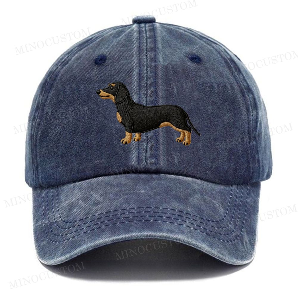  Embroidery Standing Dachshund Vintage Casual Washed Cap