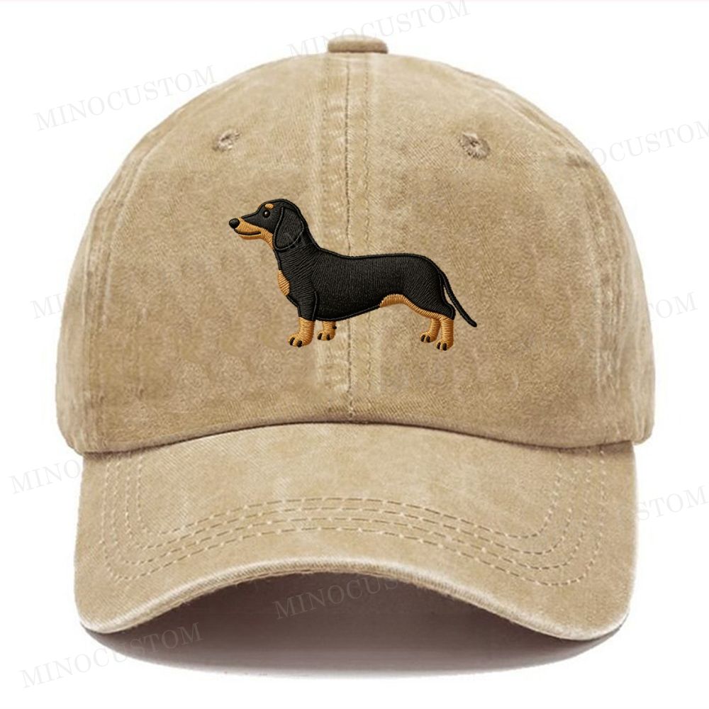  Embroidery Standing Dachshund Vintage Casual Washed Cap