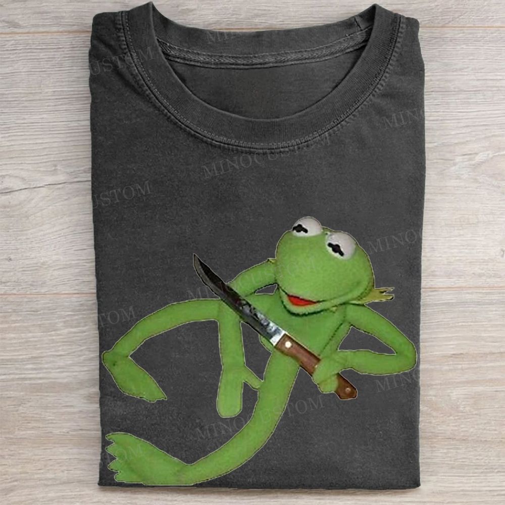 Embroidery Kermit the Frog Knife Vintage Washed Tee